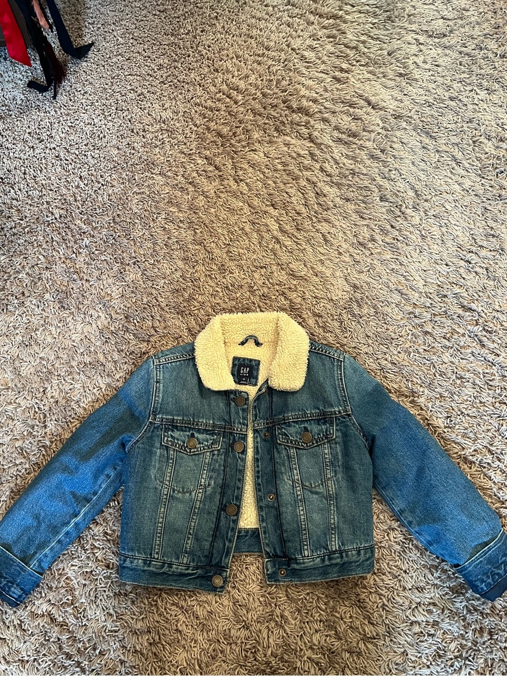 GAP Blue Denim Jacket with Cream Sherpa Collar